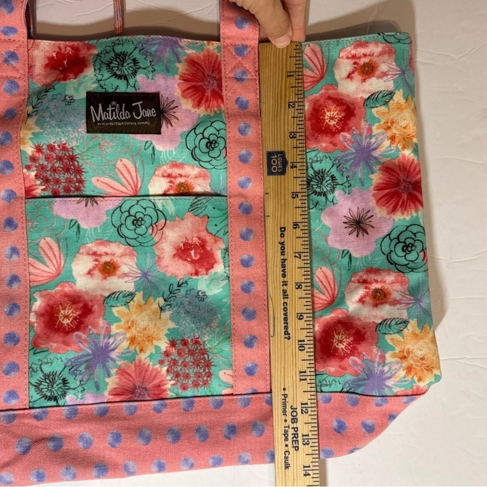 MATILDA JANE Relaxing Sunshine Pink Floral & Dots Oversize Tote Bag 19” Wide - Picture 10 of 16